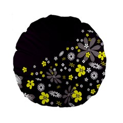 Vintage Retro Floral Flowers Wallpaper Pattern Background Standard 15  Premium Flano Round Cushions by Simbadda