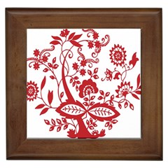 Red Vintage Floral Flowers Decorative Pattern Clipart Framed Tiles by Simbadda