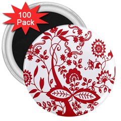 Red Vintage Floral Flowers Decorative Pattern Clipart 3  Magnets (100 Pack) by Simbadda