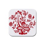 Red Vintage Floral Flowers Decorative Pattern Clipart Rubber Square Coaster (4 pack)  Front