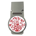 Red Vintage Floral Flowers Decorative Pattern Clipart Money Clips (Round)  Front