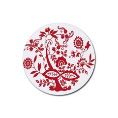 Red Vintage Floral Flowers Decorative Pattern Clipart Rubber Coaster (round)  by Simbadda