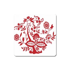 Red Vintage Floral Flowers Decorative Pattern Clipart Square Magnet by Simbadda