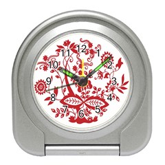 Red Vintage Floral Flowers Decorative Pattern Clipart Travel Alarm Clocks by Simbadda