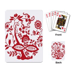 Red Vintage Floral Flowers Decorative Pattern Clipart Playing Card by Simbadda