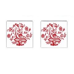 Red Vintage Floral Flowers Decorative Pattern Clipart Cufflinks (square) by Simbadda