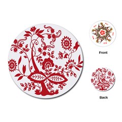 Red Vintage Floral Flowers Decorative Pattern Clipart Playing Cards (round)  by Simbadda