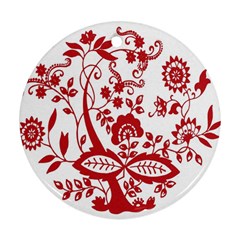 Red Vintage Floral Flowers Decorative Pattern Clipart Round Ornament (two Sides) by Simbadda