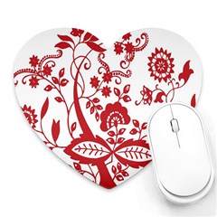 Red Vintage Floral Flowers Decorative Pattern Clipart Heart Mousepads by Simbadda