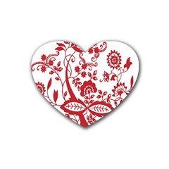 Red Vintage Floral Flowers Decorative Pattern Clipart Rubber Coaster (heart)  by Simbadda