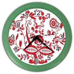 Red Vintage Floral Flowers Decorative Pattern Clipart Color Wall Clocks by Simbadda