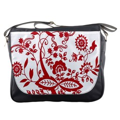 Red Vintage Floral Flowers Decorative Pattern Clipart Messenger Bags by Simbadda