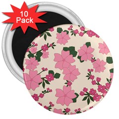 Vintage Floral Wallpaper Background In Shades Of Pink 3  Magnets (10 Pack)  by Simbadda