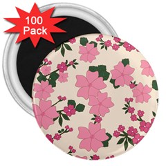 Vintage Floral Wallpaper Background In Shades Of Pink 3  Magnets (100 Pack) by Simbadda