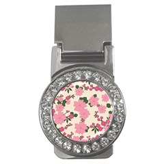 Vintage Floral Wallpaper Background In Shades Of Pink Money Clips (cz)  by Simbadda