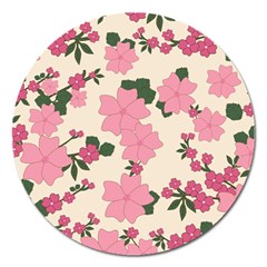 Vintage Floral Wallpaper Background In Shades Of Pink Magnet 5  (round) by Simbadda