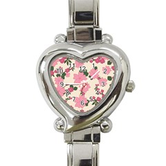 Vintage Floral Wallpaper Background In Shades Of Pink Heart Italian Charm Watch by Simbadda