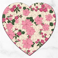 Vintage Floral Wallpaper Background In Shades Of Pink Jigsaw Puzzle (heart) by Simbadda