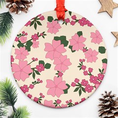 Vintage Floral Wallpaper Background In Shades Of Pink Round Ornament (two Sides) by Simbadda