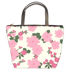 Vintage Floral Wallpaper Background In Shades Of Pink Bucket Bags by Simbadda