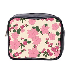 Vintage Floral Wallpaper Background In Shades Of Pink Mini Toiletries Bag 2-side by Simbadda