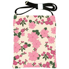 Vintage Floral Wallpaper Background In Shades Of Pink Shoulder Sling Bags by Simbadda