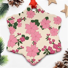 Vintage Floral Wallpaper Background In Shades Of Pink Snowflake Ornament (two Sides) by Simbadda