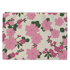 Vintage Floral Wallpaper Background In Shades Of Pink Cosmetic Bag (xxl)  by Simbadda