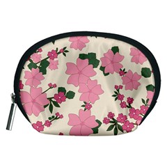 Vintage Floral Wallpaper Background In Shades Of Pink Accessory Pouches (medium)  by Simbadda