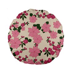 Vintage Floral Wallpaper Background In Shades Of Pink Standard 15  Premium Flano Round Cushions by Simbadda