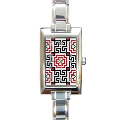 Vintage Style Seamless Black White And Red Tile Pattern Wallpaper Background Rectangle Italian Charm Watch by Simbadda