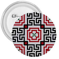 Vintage Style Seamless Black White And Red Tile Pattern Wallpaper Background 3  Buttons by Simbadda