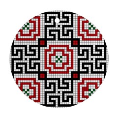 Vintage Style Seamless Black White And Red Tile Pattern Wallpaper Background Ornament (round) by Simbadda