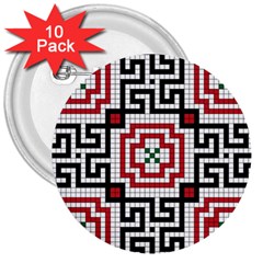 Vintage Style Seamless Black White And Red Tile Pattern Wallpaper Background 3  Buttons (10 Pack)  by Simbadda