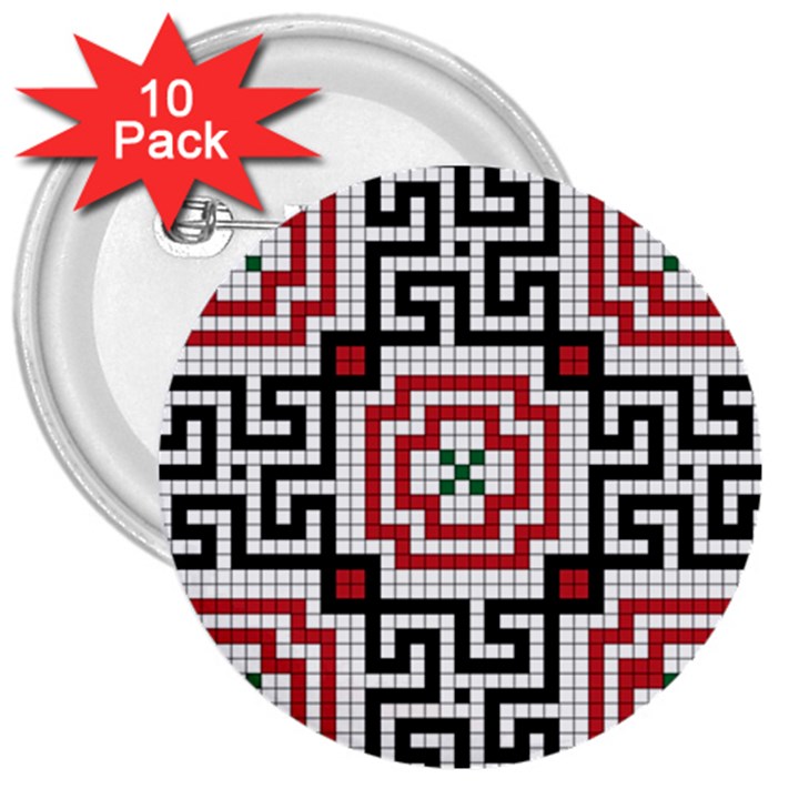 Vintage Style Seamless Black White And Red Tile Pattern Wallpaper Background 3  Buttons (10 pack) 