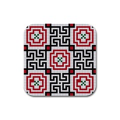 Vintage Style Seamless Black White And Red Tile Pattern Wallpaper Background Rubber Square Coaster (4 Pack) 