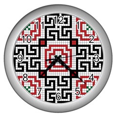 Vintage Style Seamless Black White And Red Tile Pattern Wallpaper Background Wall Clocks (silver)  by Simbadda