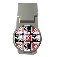 Vintage Style Seamless Black White And Red Tile Pattern Wallpaper Background Money Clips (round) 