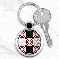 Vintage Style Seamless Black White And Red Tile Pattern Wallpaper Background Key Chains (round)  by Simbadda