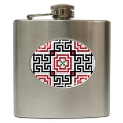 Vintage Style Seamless Black White And Red Tile Pattern Wallpaper Background Hip Flask (6 Oz) by Simbadda