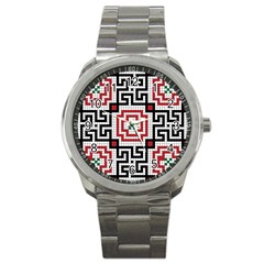 Vintage Style Seamless Black White And Red Tile Pattern Wallpaper Background Sport Metal Watch by Simbadda