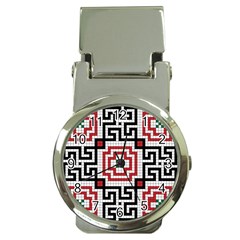 Vintage Style Seamless Black White And Red Tile Pattern Wallpaper Background Money Clip Watches by Simbadda