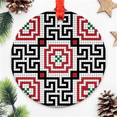 Vintage Style Seamless Black White And Red Tile Pattern Wallpaper Background Round Ornament (two Sides)