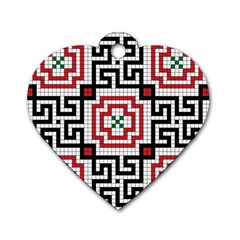 Vintage Style Seamless Black White And Red Tile Pattern Wallpaper Background Dog Tag Heart (two Sides) by Simbadda