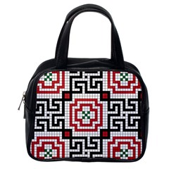 Vintage Style Seamless Black White And Red Tile Pattern Wallpaper Background Classic Handbags (one Side) by Simbadda