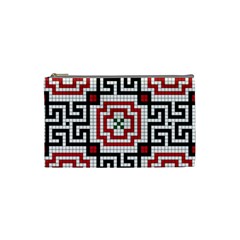 Vintage Style Seamless Black White And Red Tile Pattern Wallpaper Background Cosmetic Bag (small)  by Simbadda