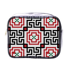 Vintage Style Seamless Black White And Red Tile Pattern Wallpaper Background Mini Toiletries Bags by Simbadda