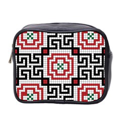 Vintage Style Seamless Black White And Red Tile Pattern Wallpaper Background Mini Toiletries Bag 2-side by Simbadda