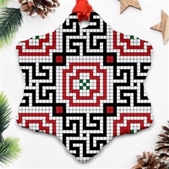 Vintage Style Seamless Black White And Red Tile Pattern Wallpaper Background Ornament (snowflake) by Simbadda