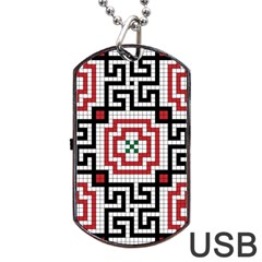 Vintage Style Seamless Black White And Red Tile Pattern Wallpaper Background Dog Tag Usb Flash (one Side) by Simbadda